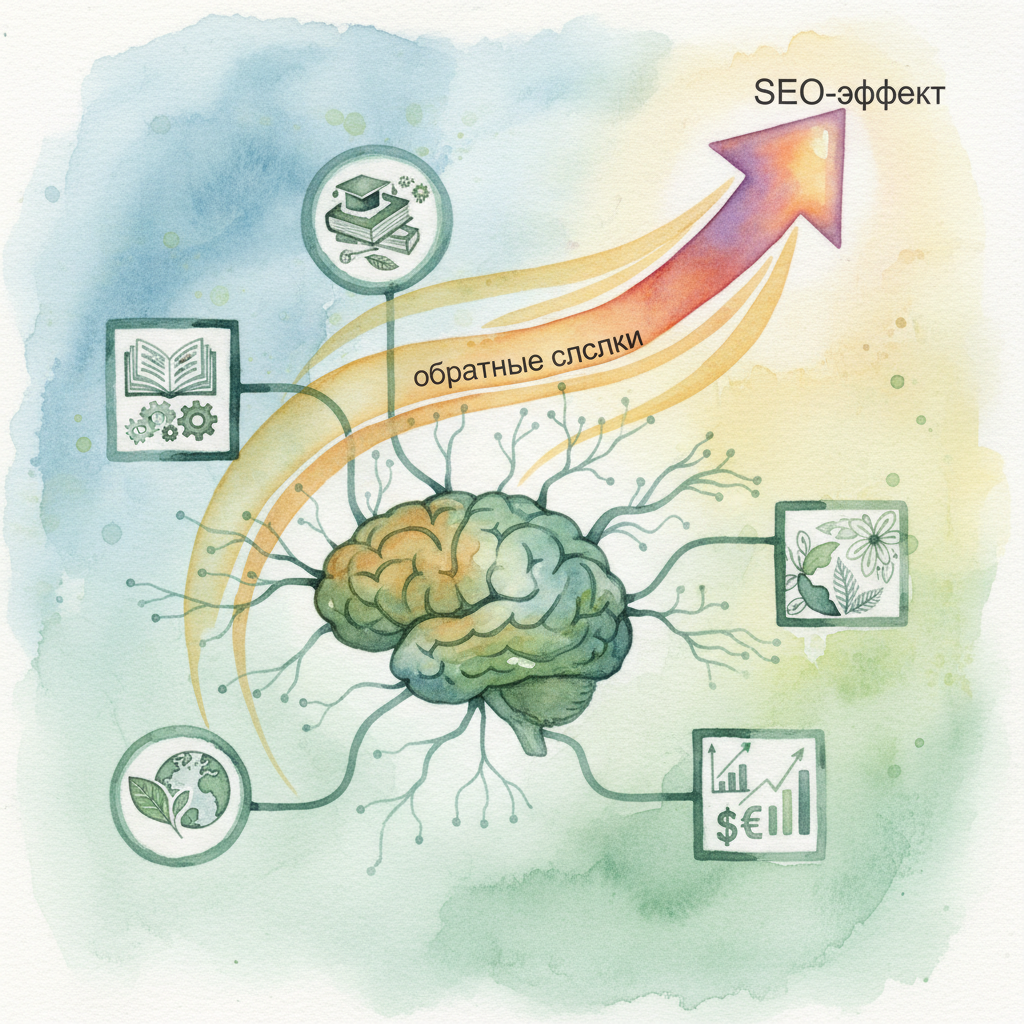График зависимости SEO-эффекта от тематичности обратных ссылок. Чем выше релевантность ссылки теме сайта, тем сильнее положительное влияние на позиции в поисковой выдаче.