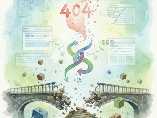 Страница ошибки 404: иллюстрация поврежденной ссылки или несуществующей страницы, подчеркивающая влияние на SEO