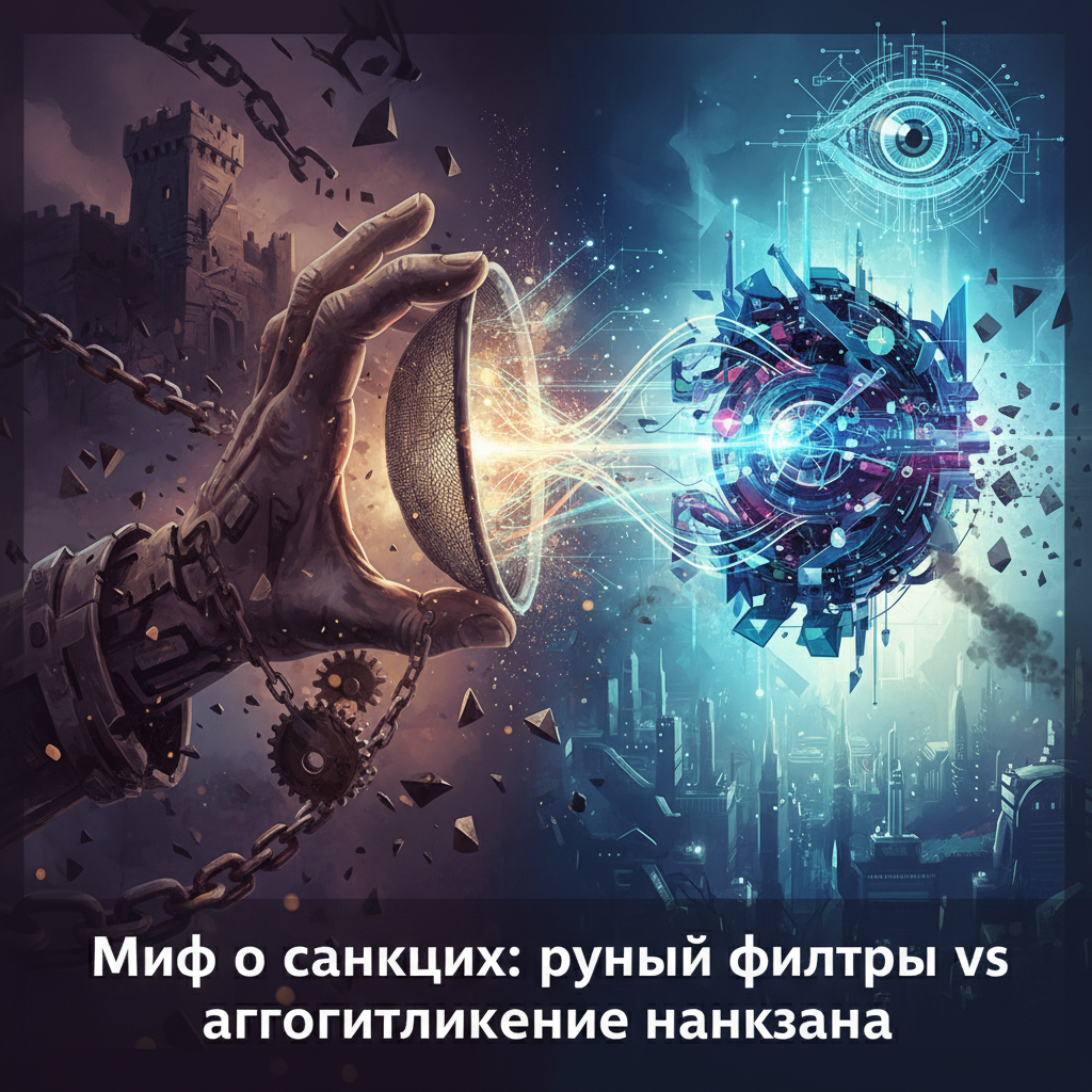 Ручной фильтр и алгоритмический бан: концептуальное изображение весов, символизирующих разницу между санкциями